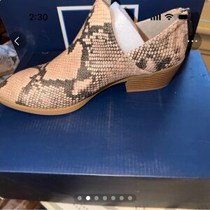 Kaari Blue Pink and Black Snake Print Ankle Booties